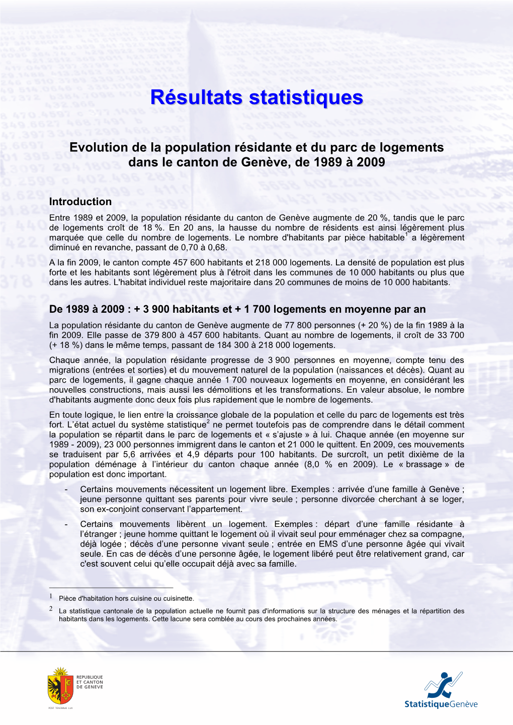 Résultats Statistiques N° 12, Septembre 2010 2 / 7