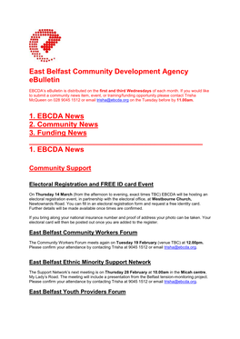 East Belfast Community Development Agency Ebulletin 1. EBCDA News 2