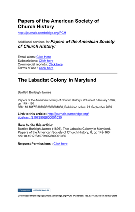 Papers of the American Society of Church History the Labadist