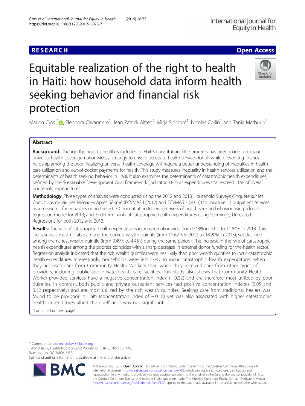 Equitable Realization of the Right to Health in Haiti: How Household Data