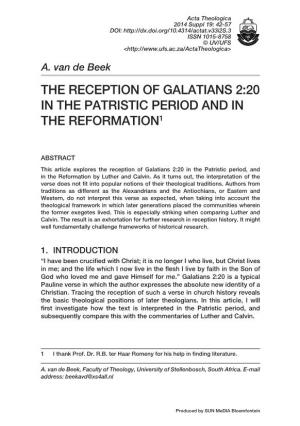 The Reception of Galatians 2:20 in the Patristic Period and in the Reformation1