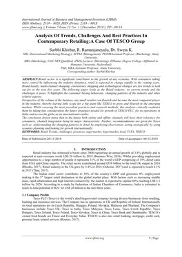 Analysis of Trends, Challenges and Best Practices in Contemporary Retailing:A Case of TESCO Group