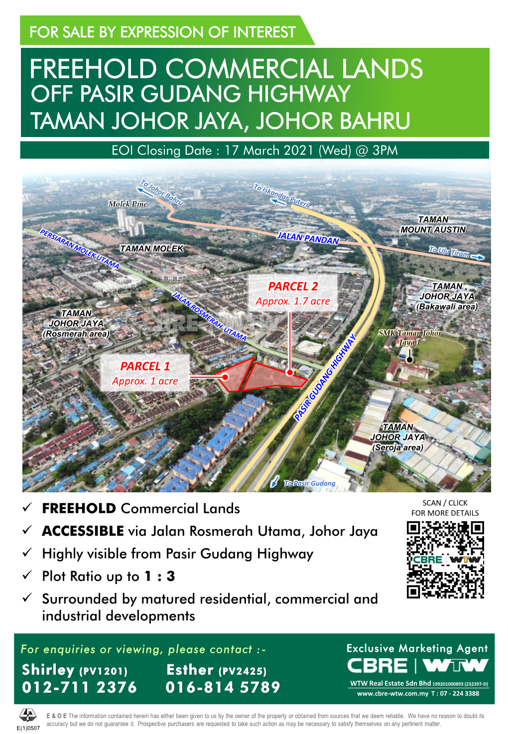 FREEHOLD COMMERCIAL LANDS OFF PASIR GUDANG HIGHWAY TAMAN JOHOR JAYA, JOHOR BAHRU EOI Closing Date : 17 March 2021 (Wed) @ 3PM