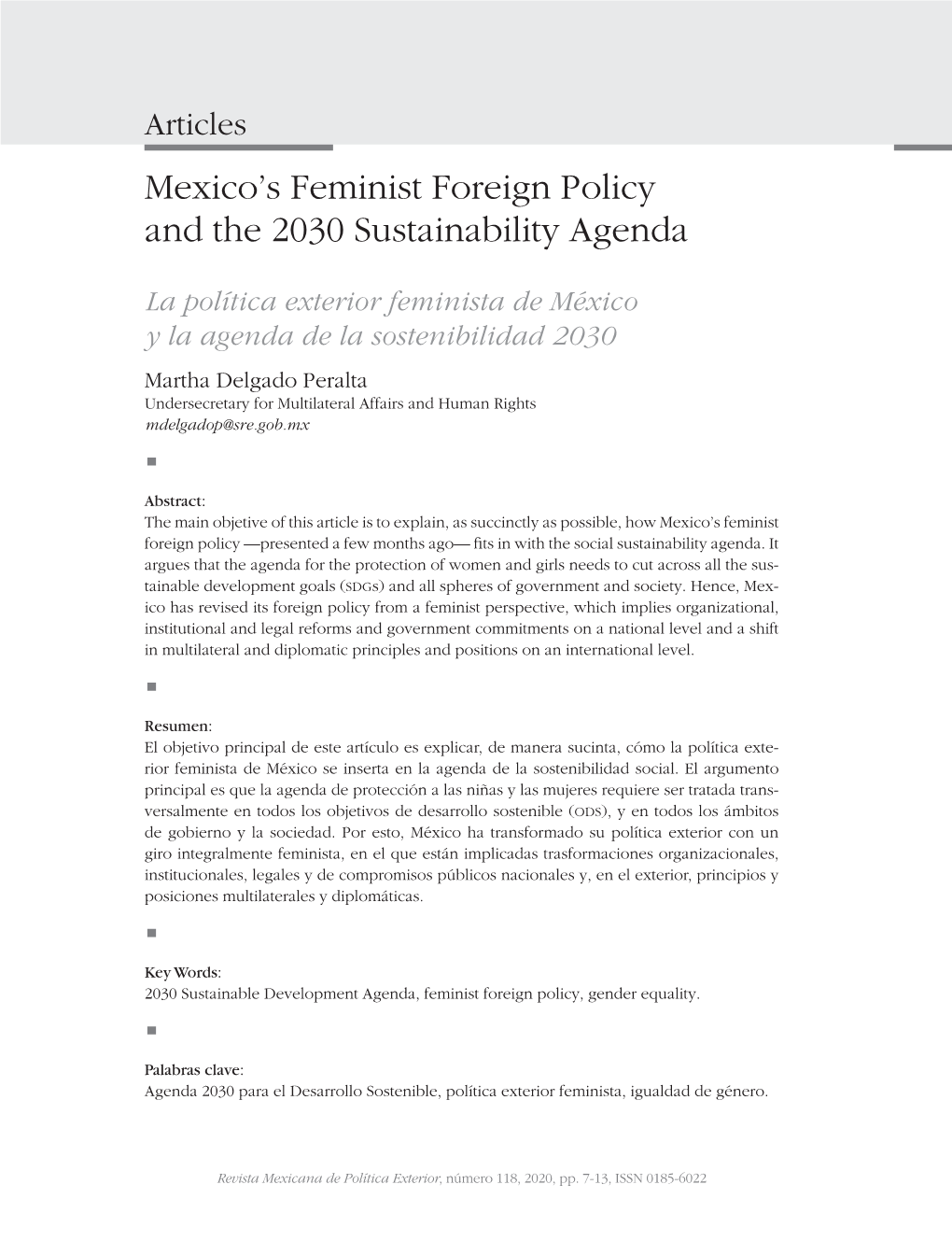 Mexico's Feminist Foreign Policy and the 2030 Sustainability Agenda