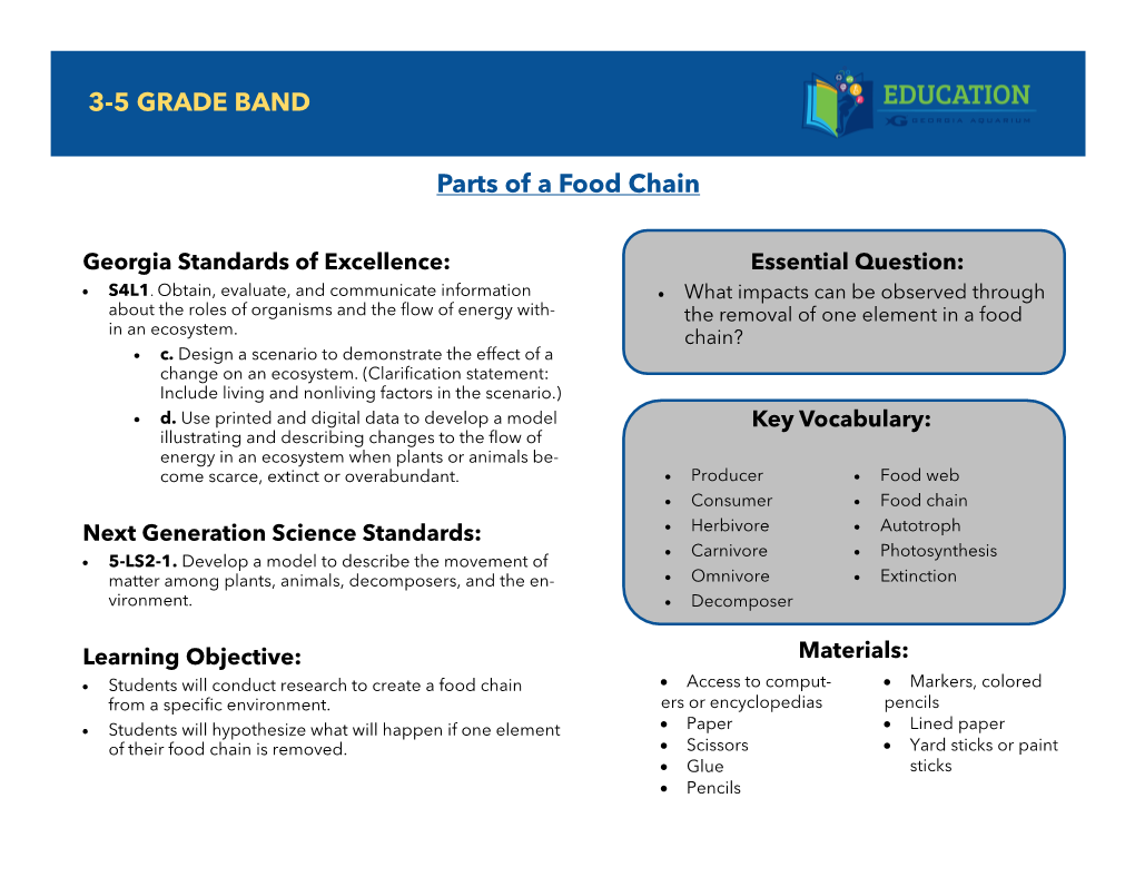 3-5 GRADE BAND Parts of a Food Chain