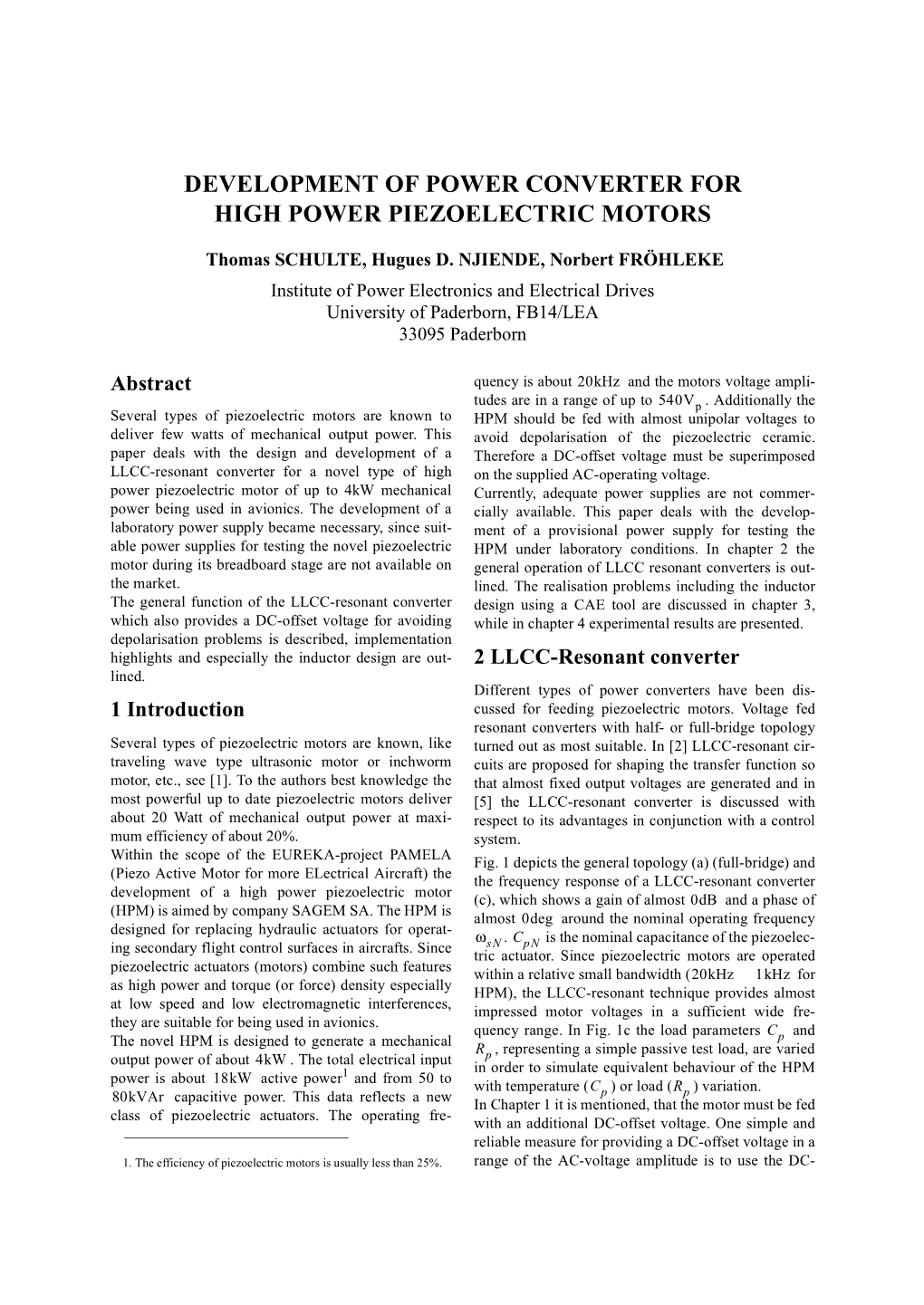 Development of Power Converter for High Power Piezoelectric Motors