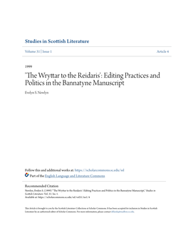 Editing Practices and Politics in the Bannatyne Manuscript Evelyn S