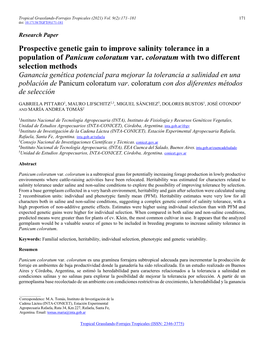 Prospective Genetic Gain to Improve Salinity Tolerance in a Population of Panicum Coloratum Var