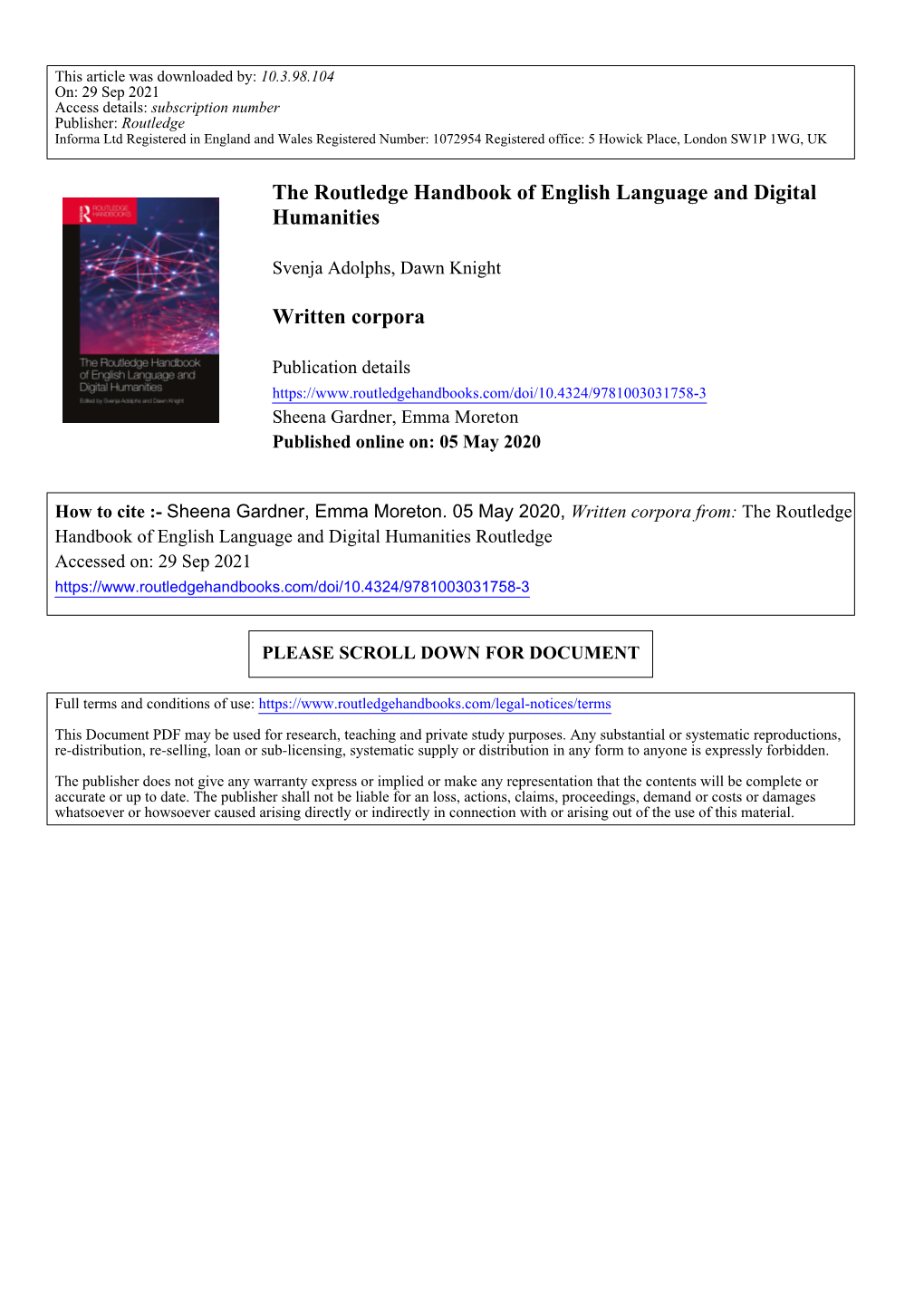 The Routledge Handbook of English Language and Digital Humanities