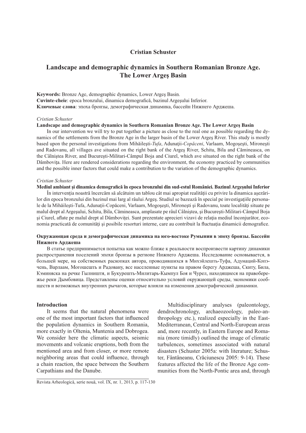 Landscape and Demographic Dynamics in Southern Romanian Bronze Age