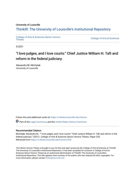 Chief Justice William H. Taft and Reform in the Federal Judiciary