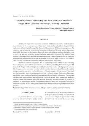 Genetic Variation, Heritability and Path-Analysis in Ethiopian Finger Millet [Eleusine Coracana (L.) Gaertn] Landraces