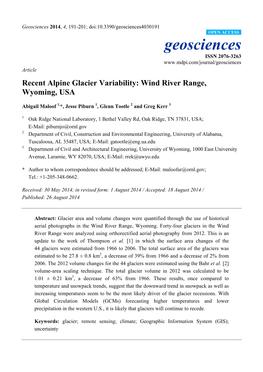Recent Alpine Glacier Variability: Wind River Range, Wyoming, USA