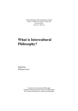 What Is Intercultural Philosophy?