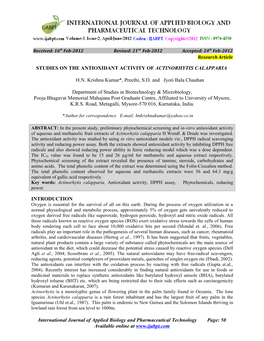 Studies on the Antioxidant Activity of Actinorhytis Calapparia