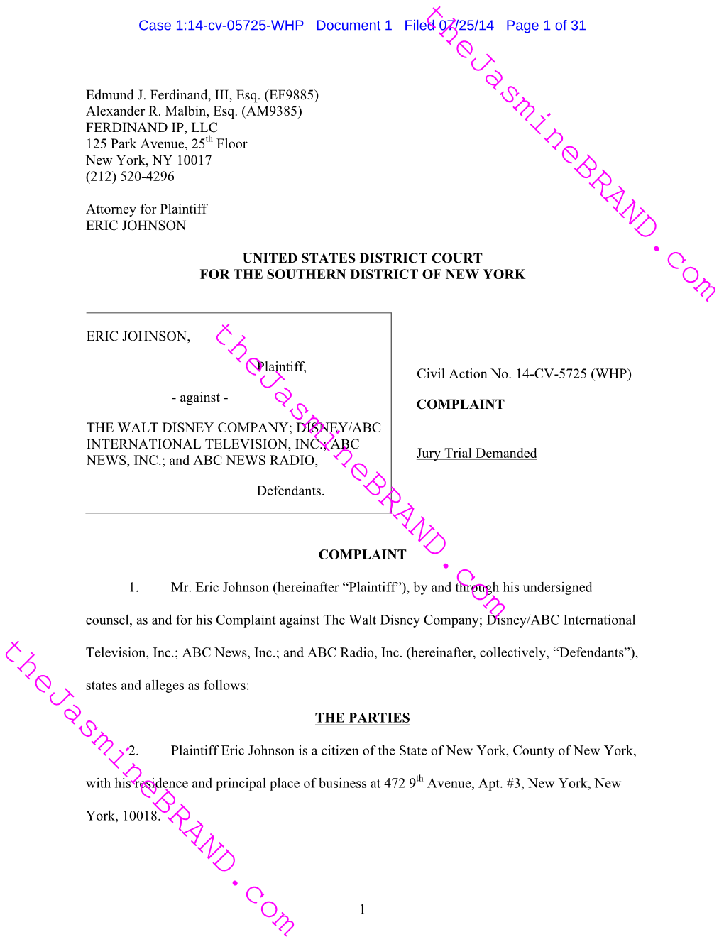 Thejasminebrand.Com Thejasminebrand.Comthejasminebrand.Com Case 1:14-Cv-05725-WHP Document 1 Filed 07/25/14 Page 16 of 31