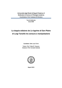 La Doppia Edizione De Le Lagrime Di San Pietro Di Luigi Tansillo Tra Censura E Manipolazione