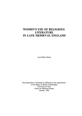 Women's Use of Religious Literature in Late Medieval England