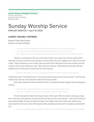 Sunday Worship Service ENGLISH SERVICE // April 19, 2020