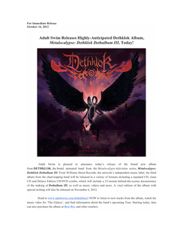 Adult Swim Releases Highly-Anticipated Dethklok Album, Metalocalypse: Dethklok Dethalbum III, Today!