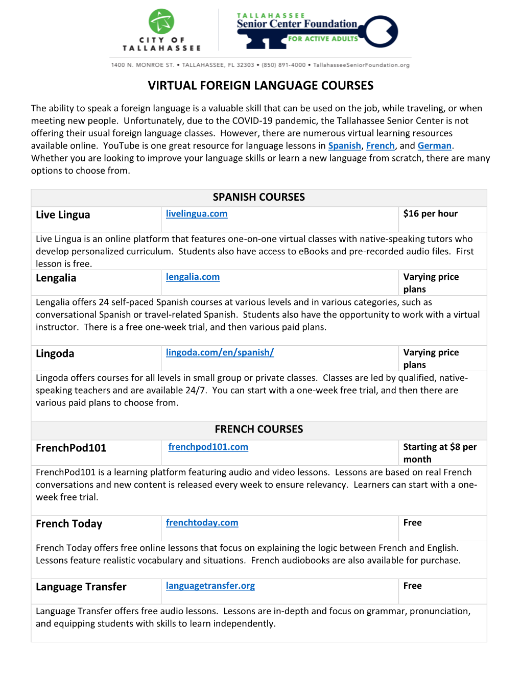 Virtual Foreign Language Courses
