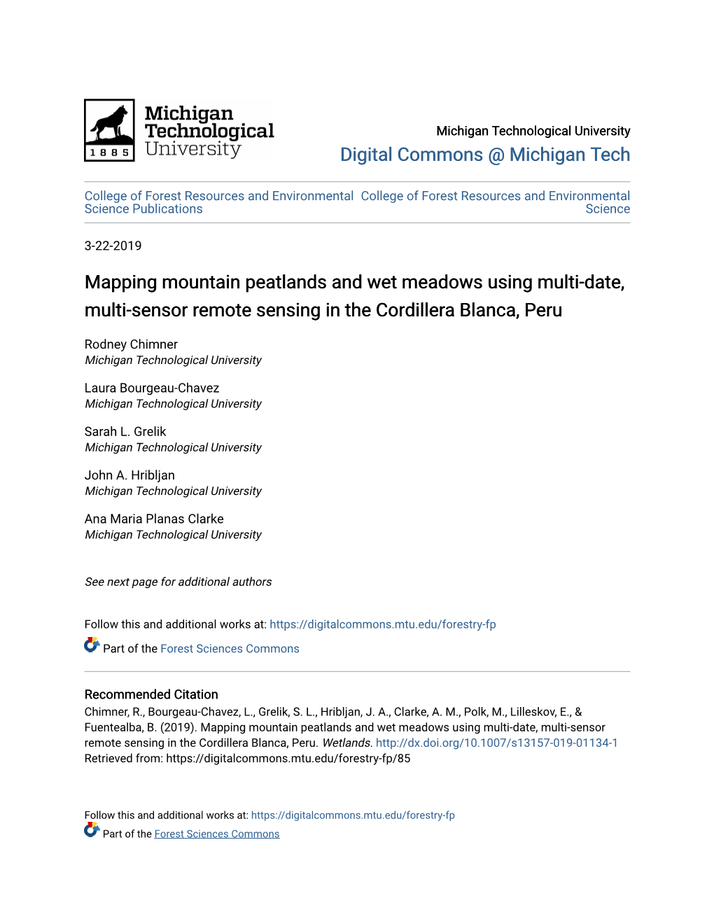 Mapping Mountain Peatlands and Wet Meadows Using Multi-Date, Multi-Sensor Remote Sensing in the Cordillera Blanca, Peru