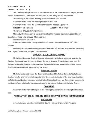 Lasalle County Board Minutes – January 10, 2002 Motion by Mr
