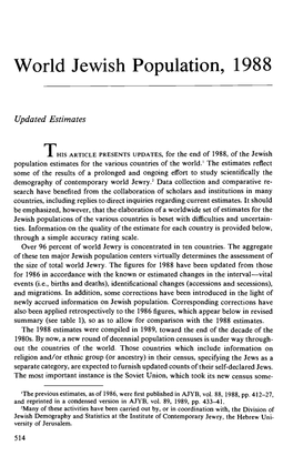 World Jewish Population, 1988