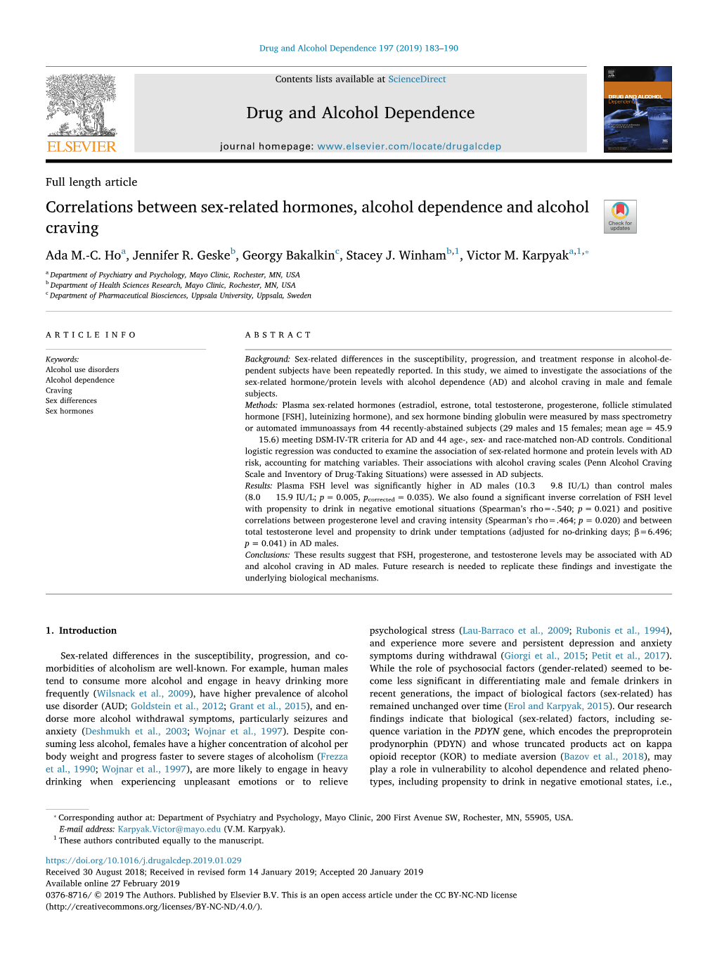 Drug and Alcohol Dependence 197 (2019) 183–190