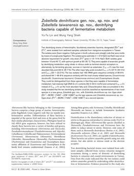 Zobellella Denitrificans Gen. Nov., Sp. Nov. and Zobellella Taiwanensis Sp