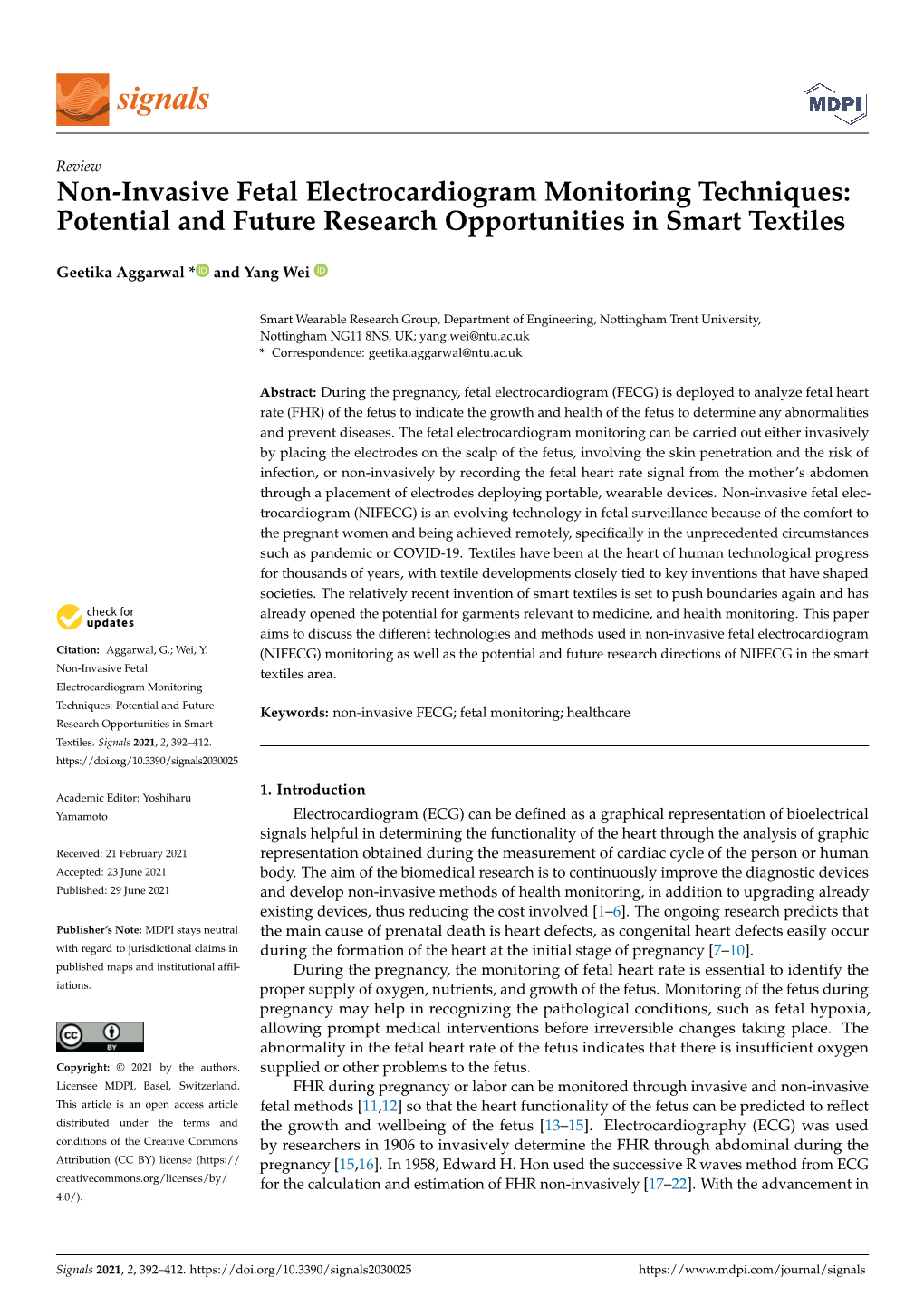 Non-Invasive Fetal Electrocardiogram Monitoring Techniques: Potential and Future Research Opportunities in Smart Textiles