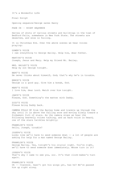 It's a Wonderful Life Final Script Opening Sequence/George Saves