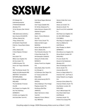 SXSW 2018 Showcasing Artists
