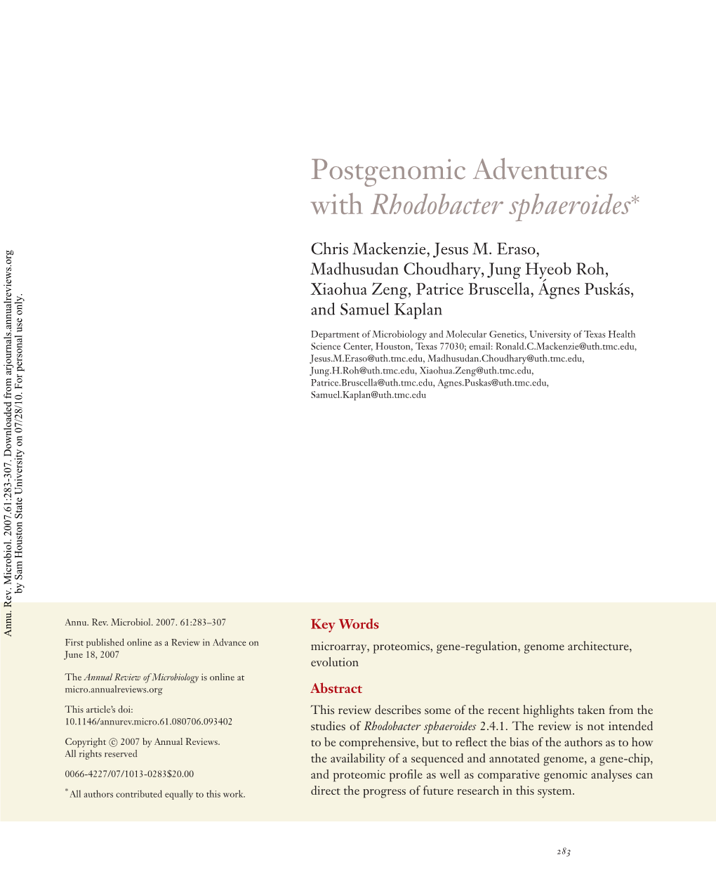 Postgenomic Adventures with Rhodobacter Sphaeroides*