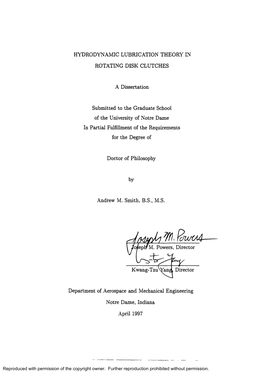 Hydrodynamic Lubrication Theory in Rotating Disk Clutches