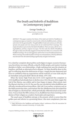 The Death and Rebirth of Buddhism in Contemporary Japan1