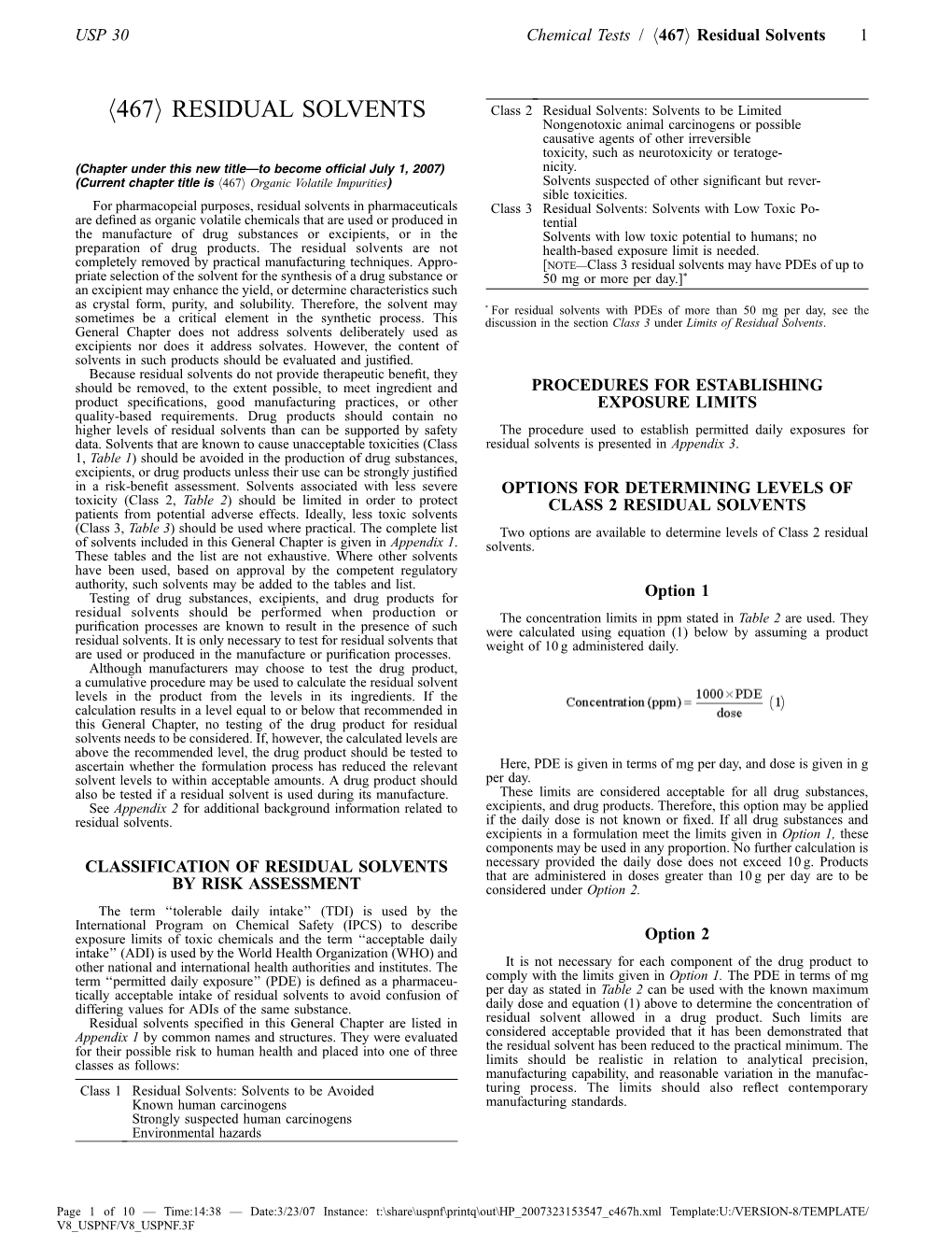 Residual Solvents 1 H I