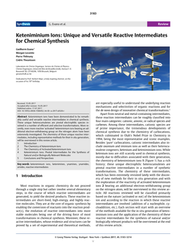 Keteniminium Ions: Unique and Versatile Reactive Intermediates for Chemical Synthesis