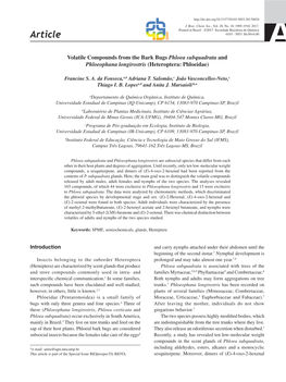 Volatile Compounds from the Bark Bugs Phloea Subquadrata and Phloeophana Longirostris (Heteroptera: Phloeidae)