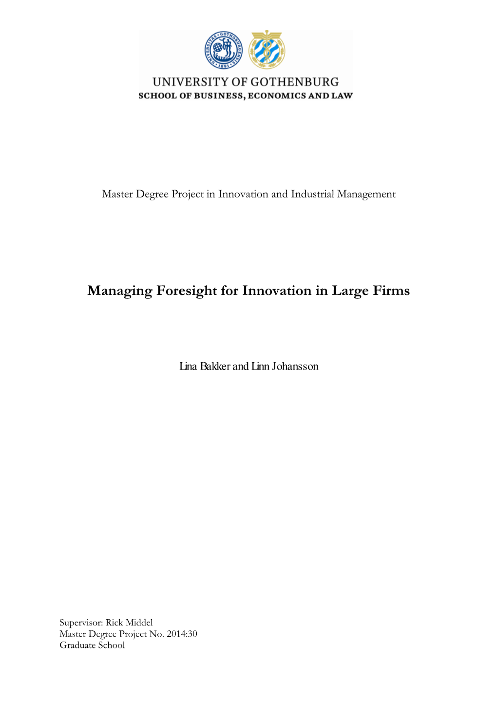 Managing Foresight for Innovation in Large Firms