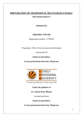 PREPARATION of TRADITIONAL MULTI GRAIN CHAKLI Dissertation Report-1