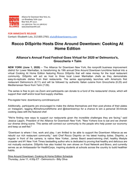 Rocco Dispirito Hosts Dine Around Downtown: Cooking at Home Edition