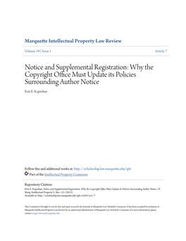 Notice and Supplemental Registration: Why the Copyright Office Must Update Its Policies Surrounding Author Notice