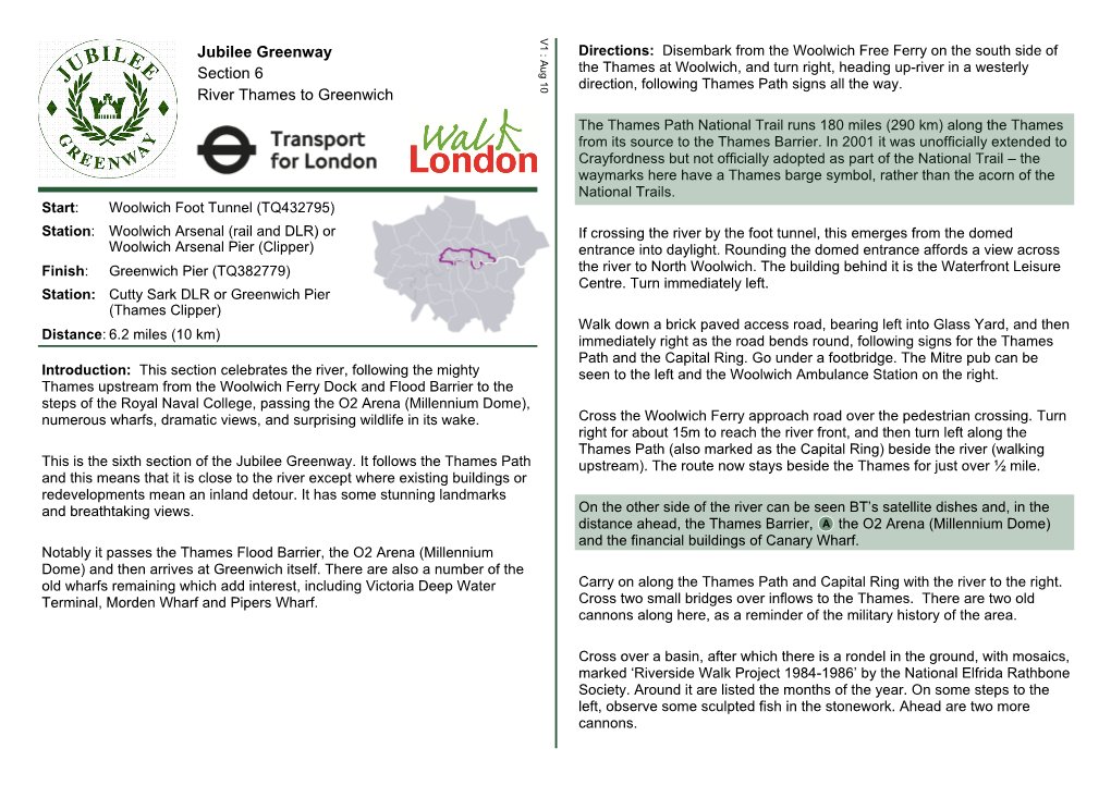 Jubilee Greenway Section 6 River Thames to Greenwich