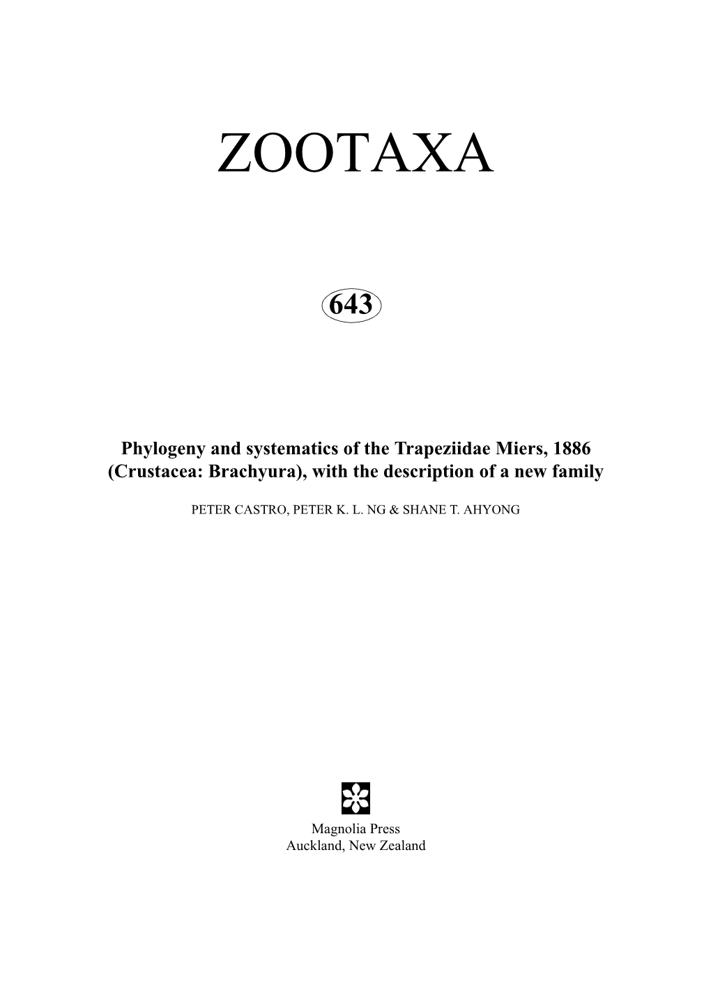 Zootaxa, Crustacea, Trapeziidae