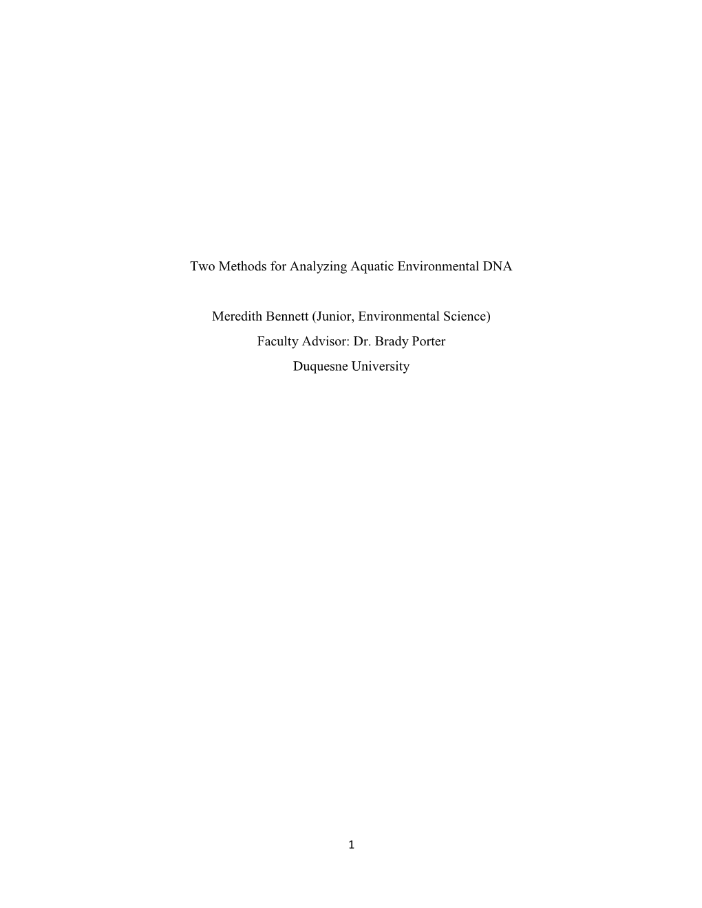 Two Methods for Analyzing Aquatic Environmental DNA Meredith