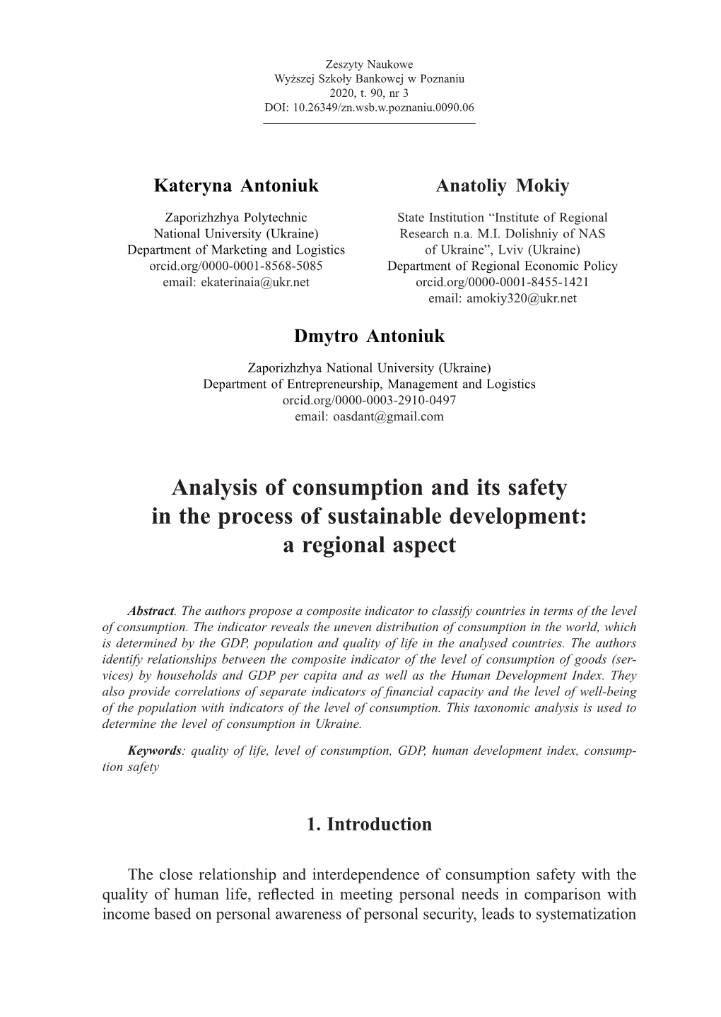 Analysis of Consumption and Its Safety in the Process of Sustainable Development: a Regional Aspect