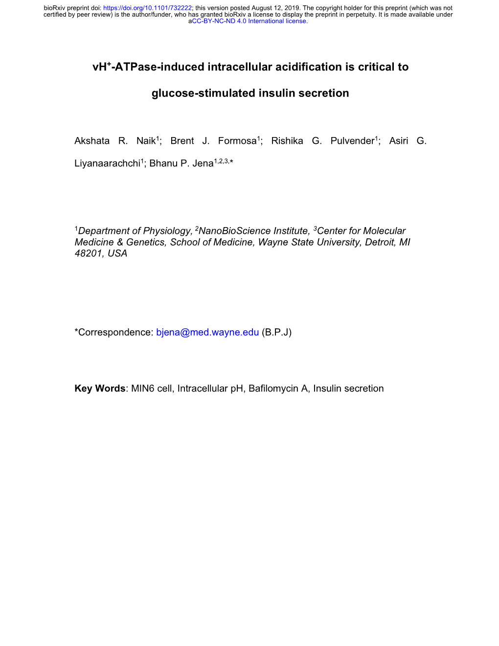 Vh+-Atpase-Induced Intracellular Acidification Is Critical to Glucose