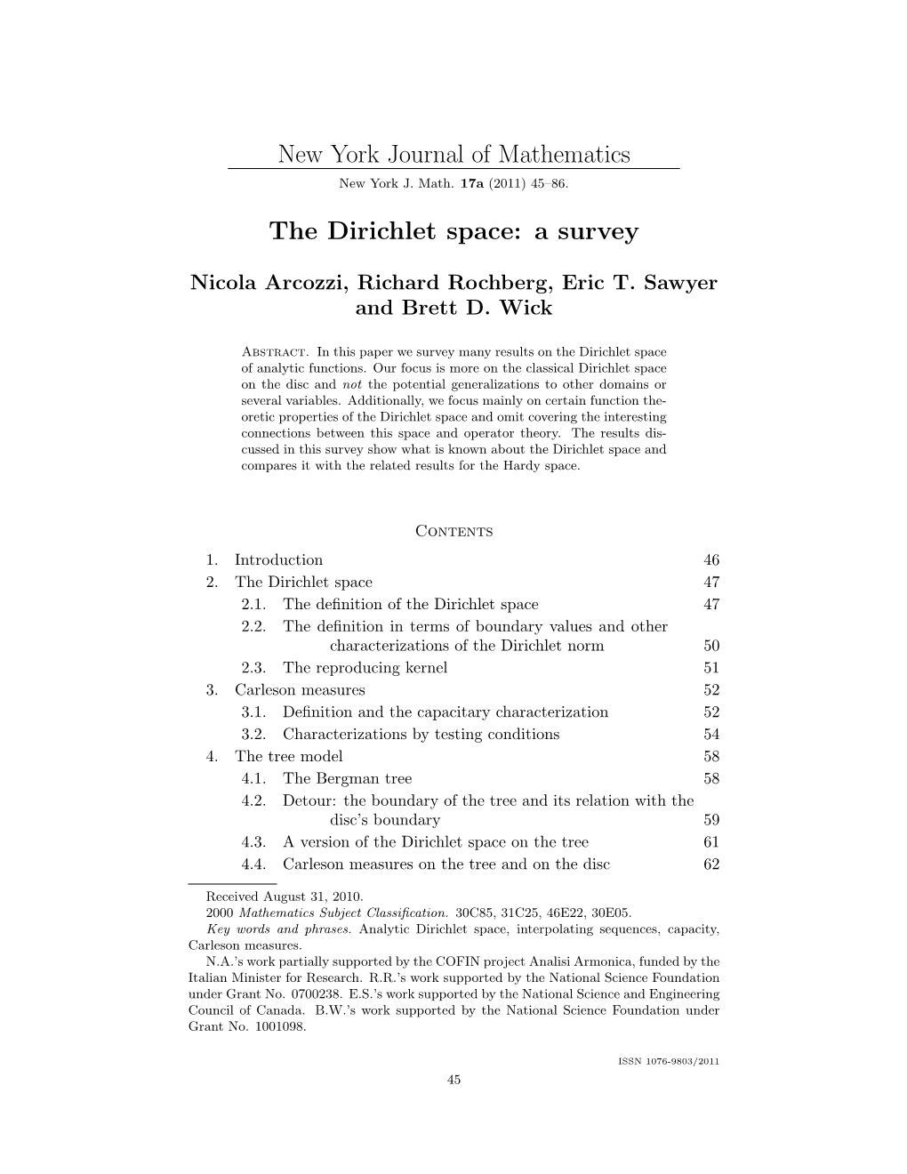 New York Journal of Mathematics the Dirichlet Space: a Survey