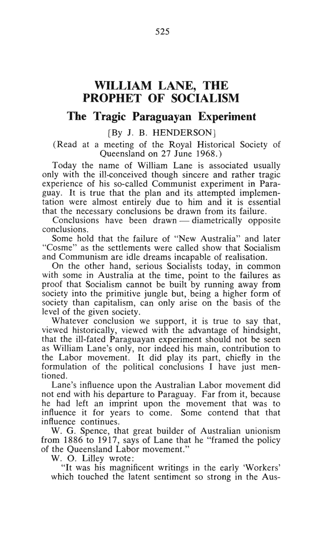 WILLIAM LANE, the PROPHET of SOCIALISM the Tragic Paraguayan Experiment [By J